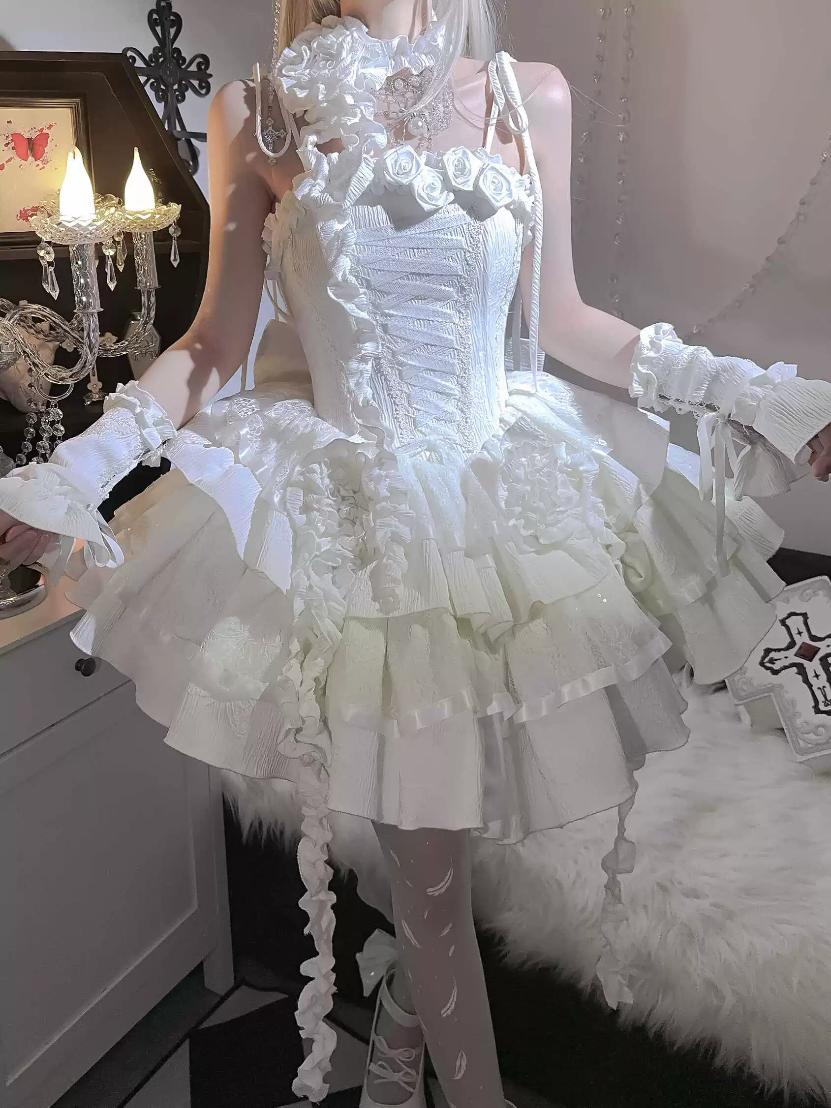 White Gothic Lolita Fishbone JSK Dress - Image 9