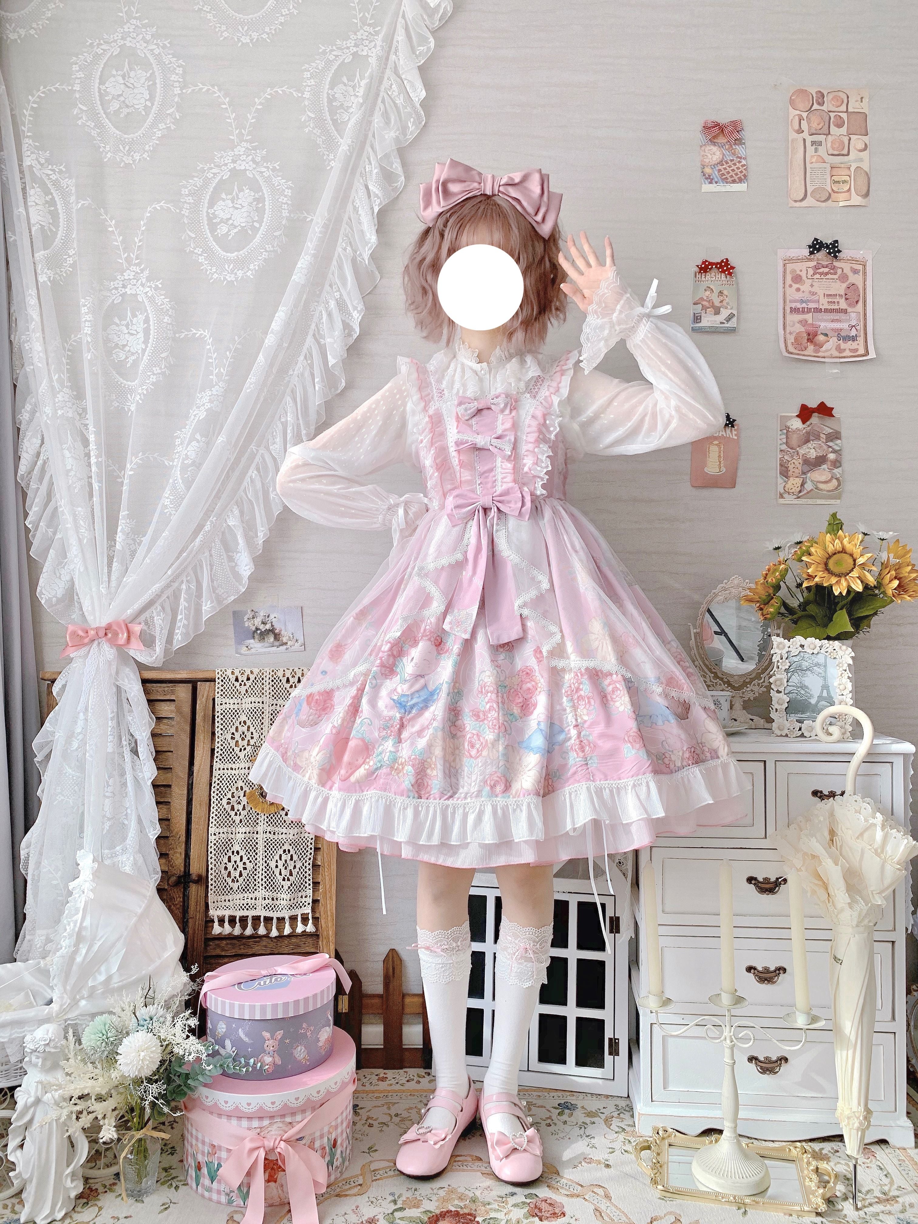 Sweet Lolita Summer JSK Dress, Wreath Bunny Printed - Image 11