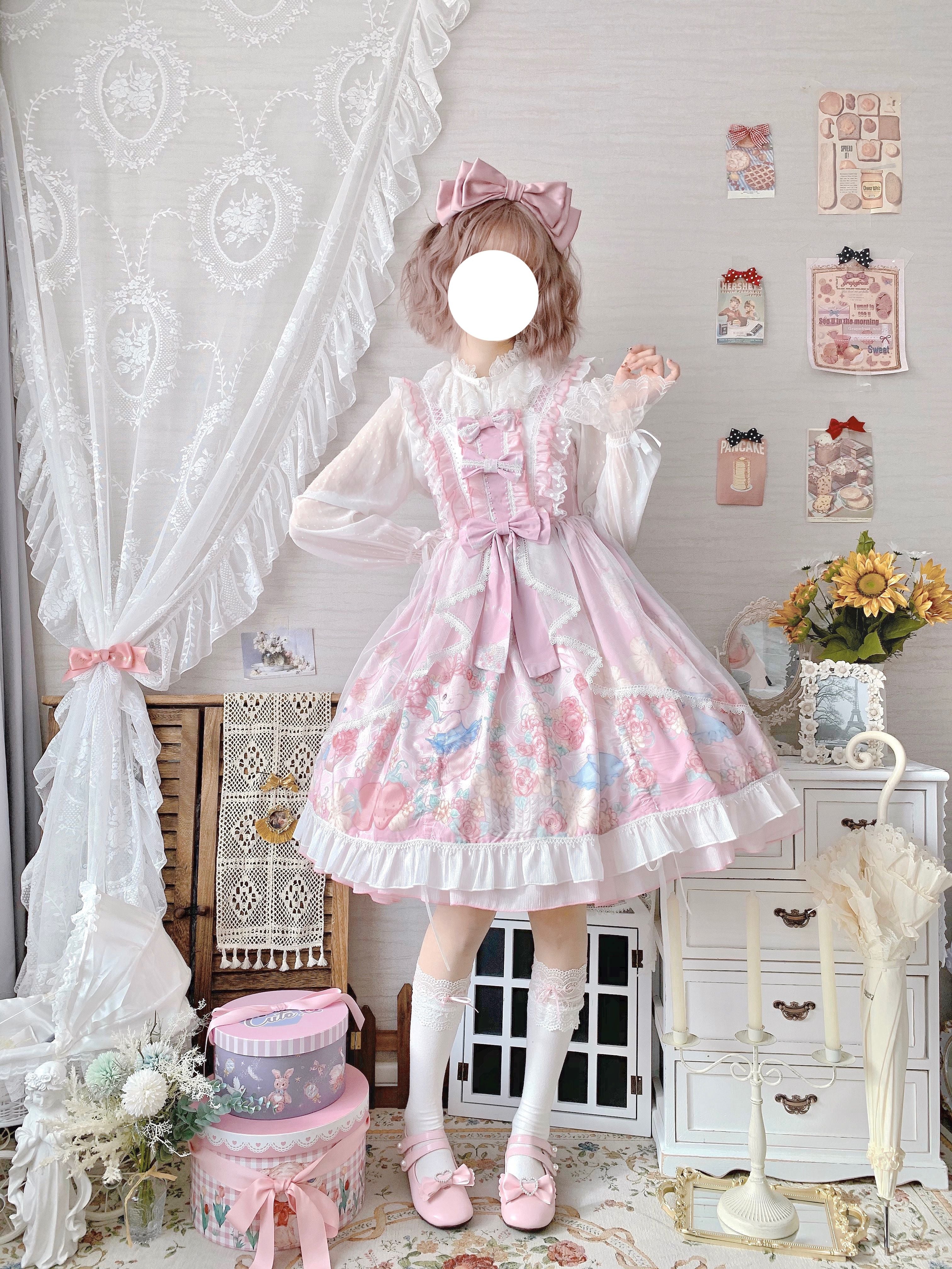 Sweet Lolita Summer JSK Dress, Wreath Bunny Printed - Image 12