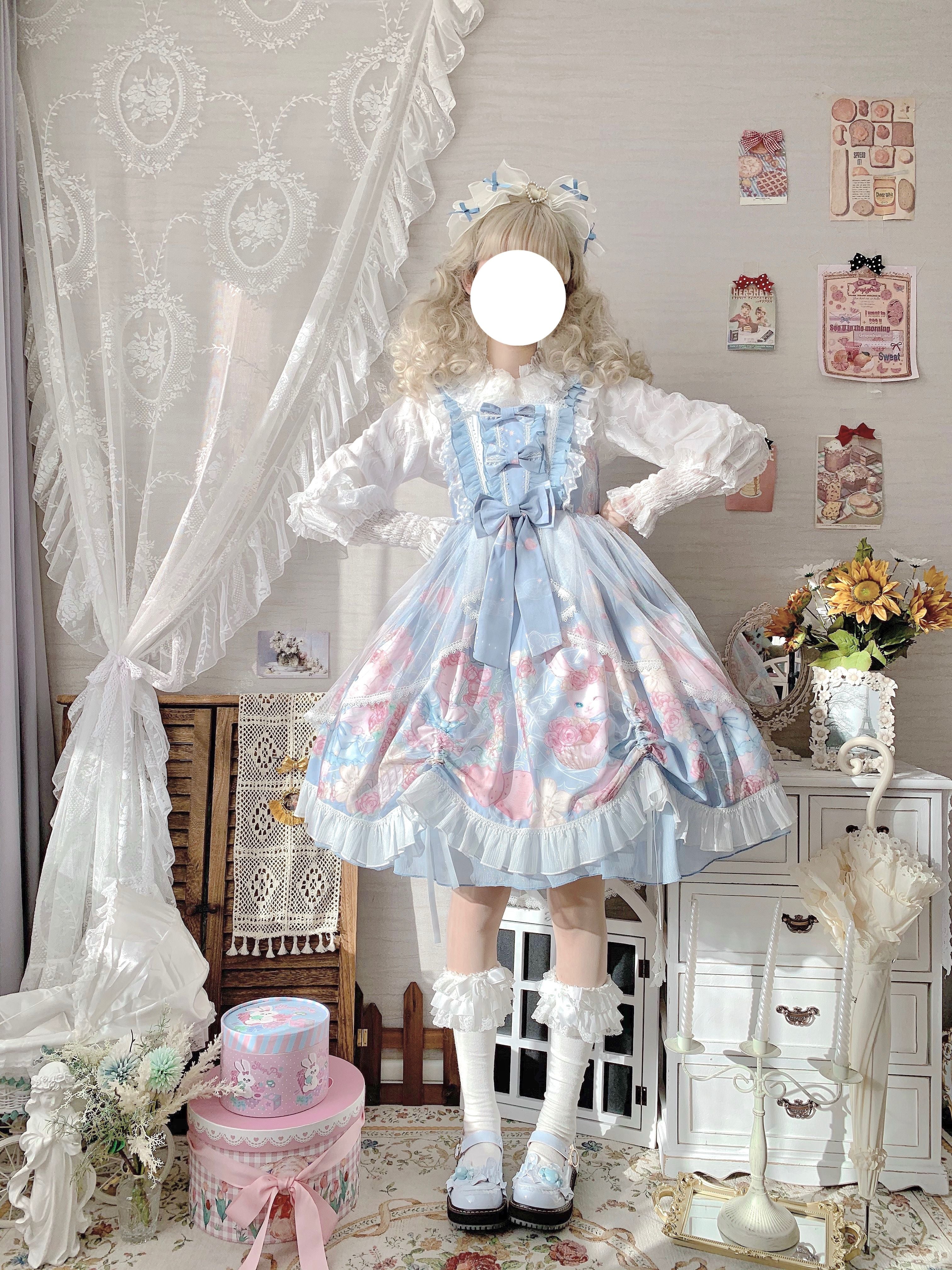 Sweet Lolita Summer JSK Dress, Wreath Bunny Printed - Image 16