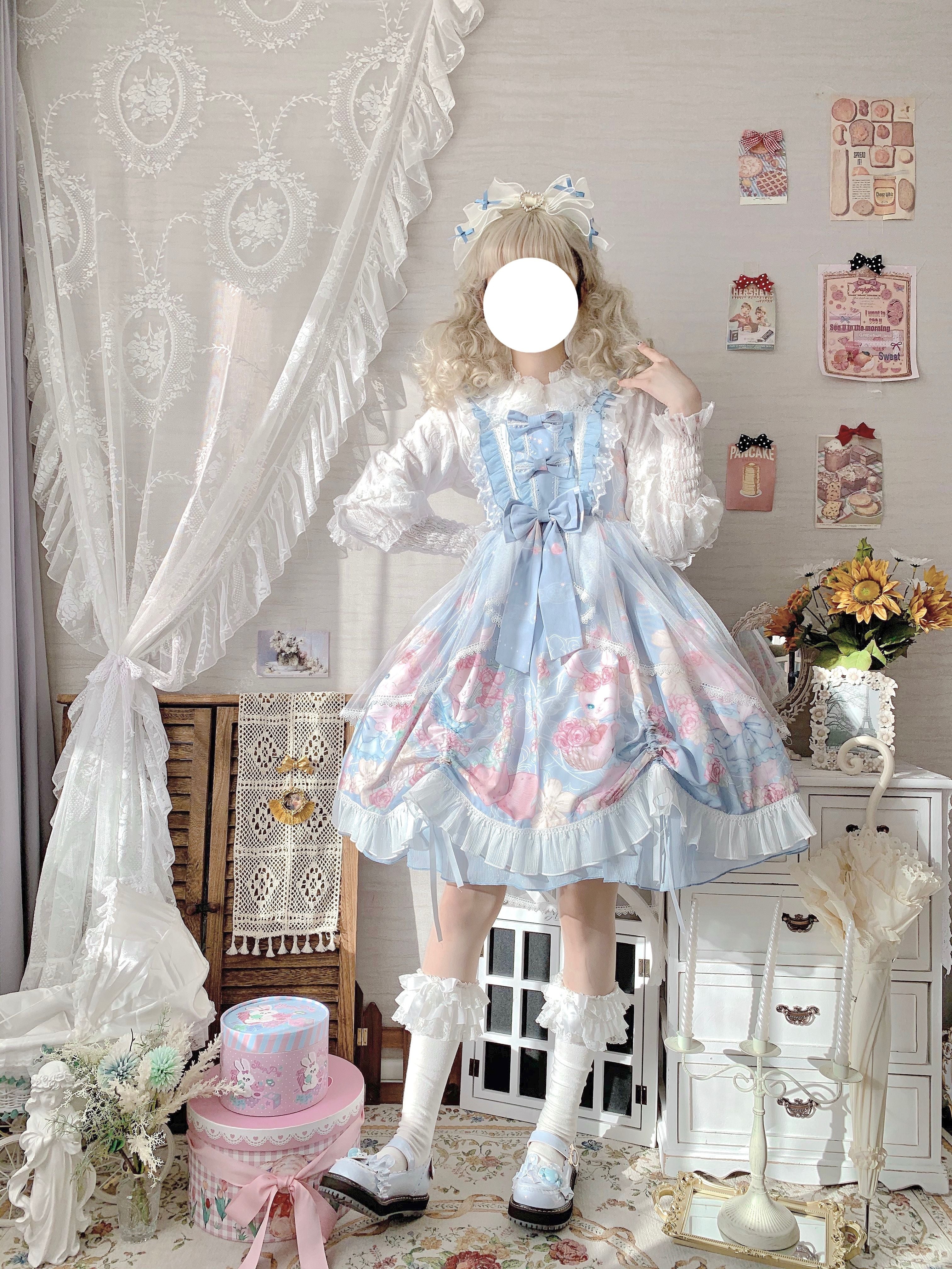 Sweet Lolita Summer JSK Dress, Wreath Bunny Printed - Image 17