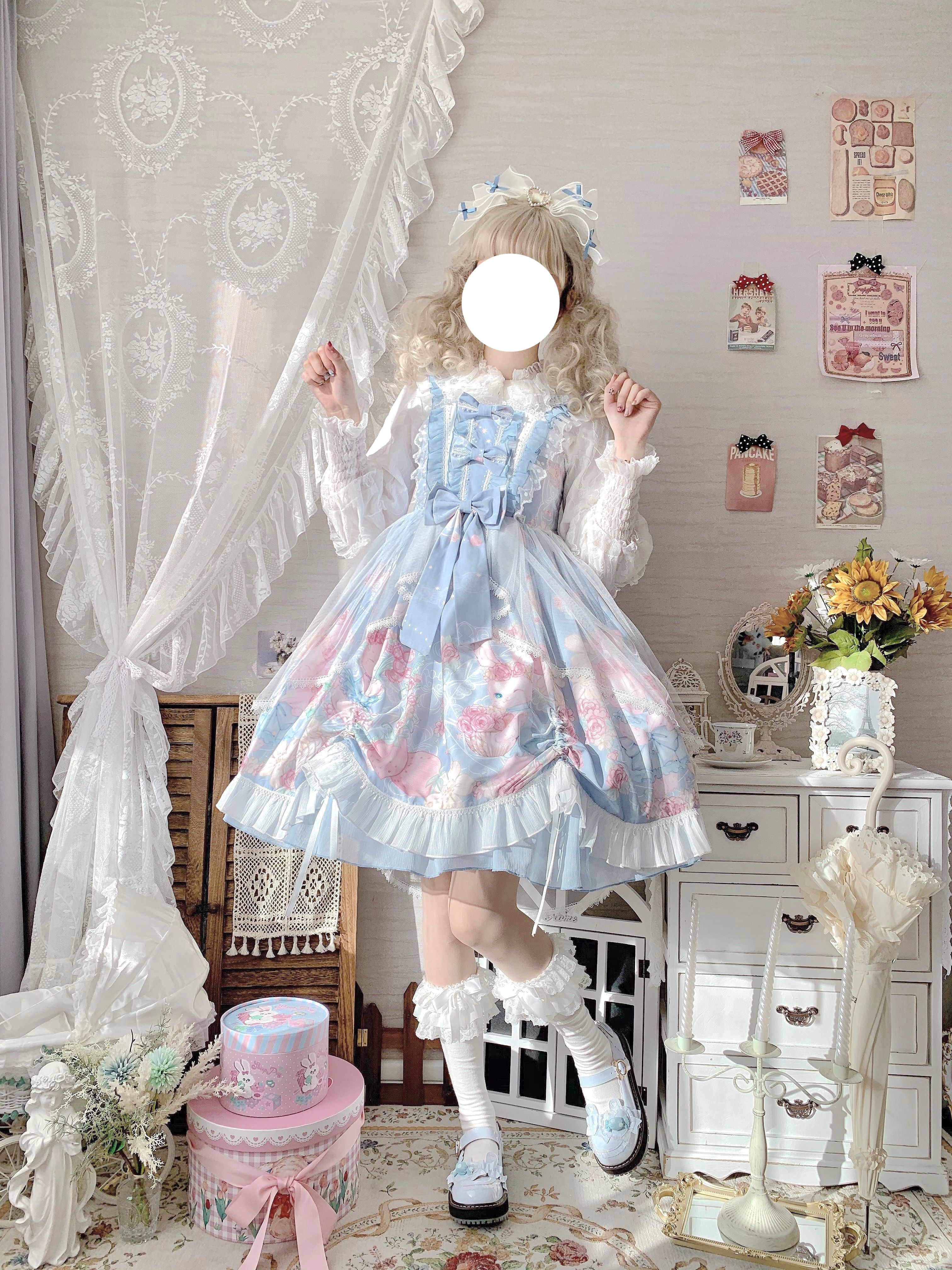 Sweet Lolita Summer JSK Dress, Wreath Bunny Printed - Image 18