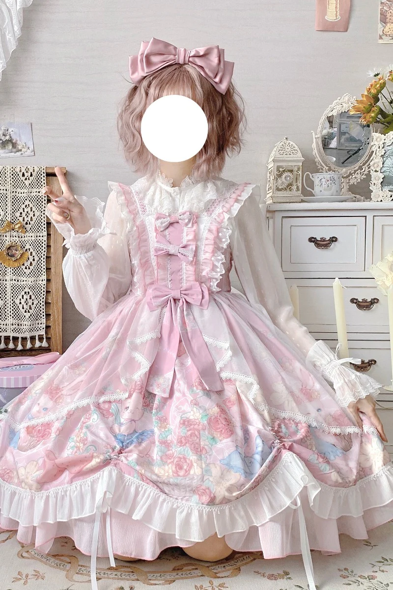 Sweet Lolita Summer JSK Dress, Wreath Bunny Printed - Image 6