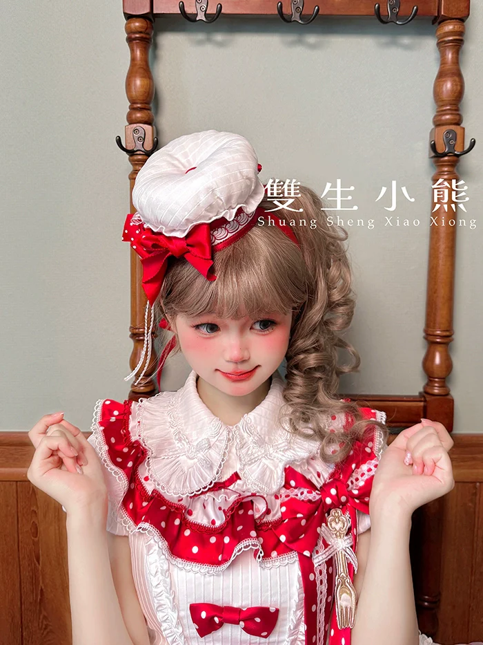 Shuang Sheng Xiao Xiong - Bite The Cake - White Sweet Lolita Blouse, Lace-Up Back - Image 11
