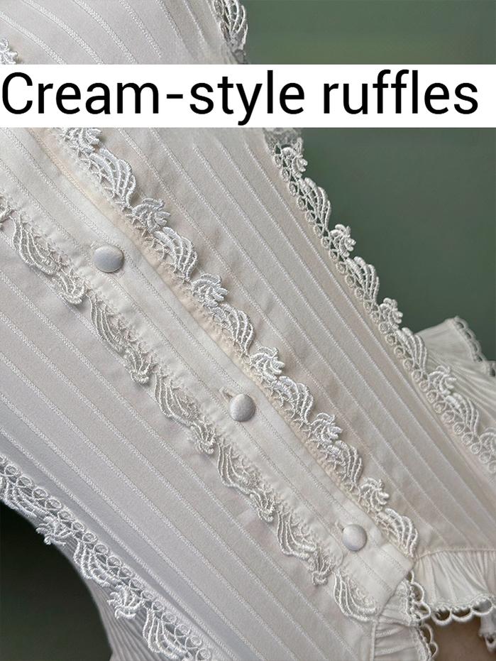 Shuang Sheng Xiao Xiong - Bite The Cake - White Sweet Lolita Blouse, Lace-Up Back - Image 13