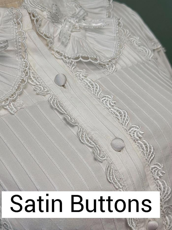 Shuang Sheng Xiao Xiong - Bite The Cake - White Sweet Lolita Blouse, Lace-Up Back - Image 14