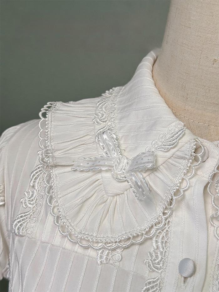 Shuang Sheng Xiao Xiong - Bite The Cake - White Sweet Lolita Blouse, Lace-Up Back - Image 15