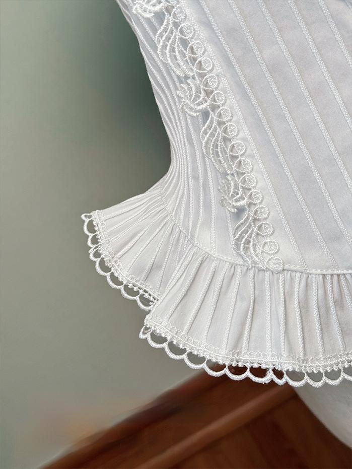 Shuang Sheng Xiao Xiong - Bite The Cake - White Sweet Lolita Blouse, Lace-Up Back - Image 16