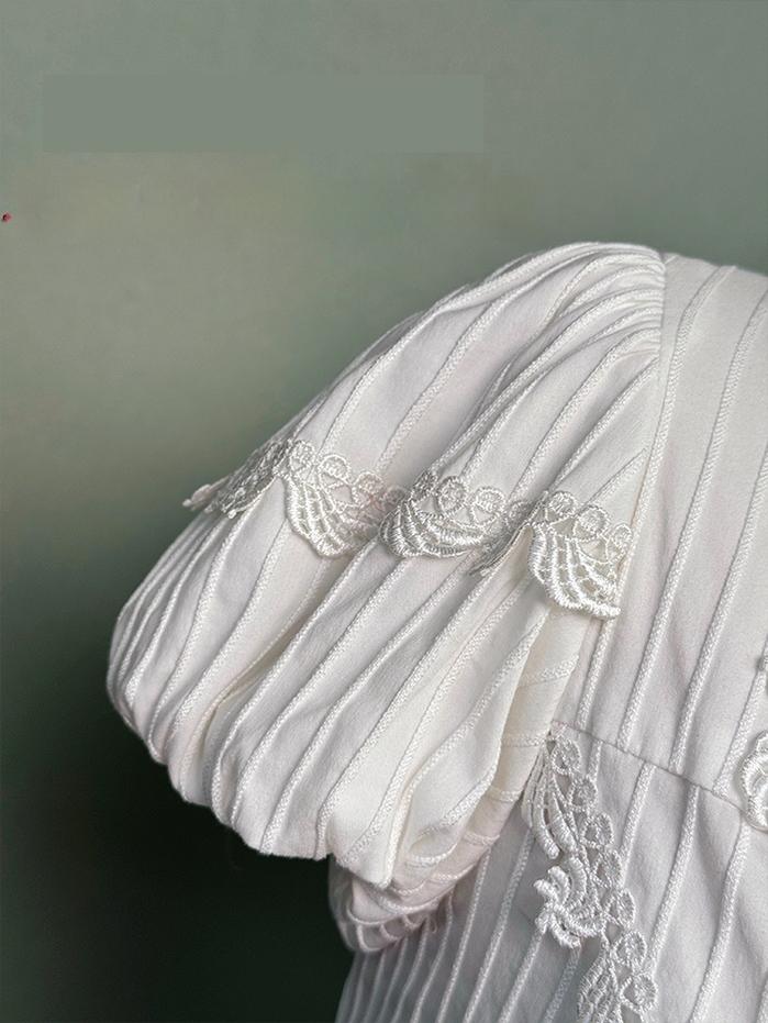 Shuang Sheng Xiao Xiong - Bite The Cake - White Sweet Lolita Blouse, Lace-Up Back - Image 19