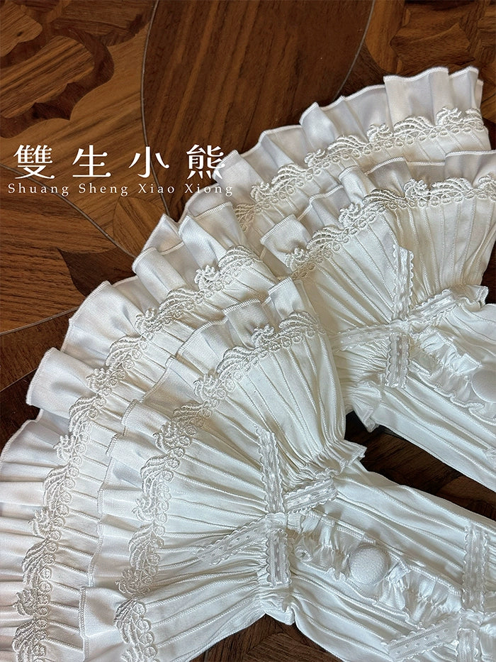 Shuang Sheng Xiao Xiong - Bite The Cake - White Sweet Lolita Blouse, Lace-Up Back - Image 22