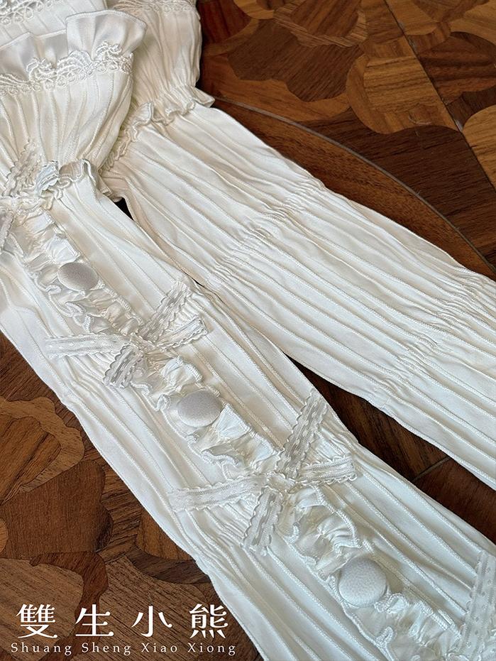 Shuang Sheng Xiao Xiong - Bite The Cake - White Sweet Lolita Blouse, Lace-Up Back - Image 26