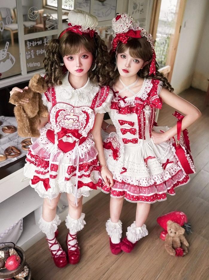 Shuang Sheng Xiao Xiong - Bite The Cake - White Sweet Lolita Blouse, Lace-Up Back - Image 4
