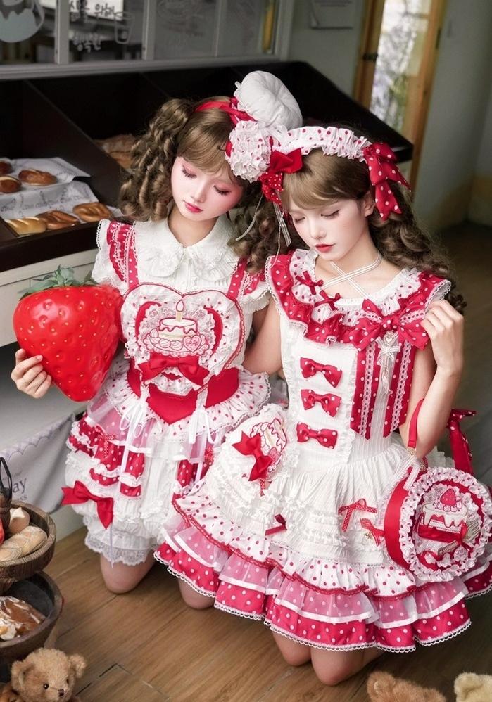 Shuang Sheng Xiao Xiong - Bite The Cake - White Sweet Lolita Blouse, Lace-Up Back - Image 5