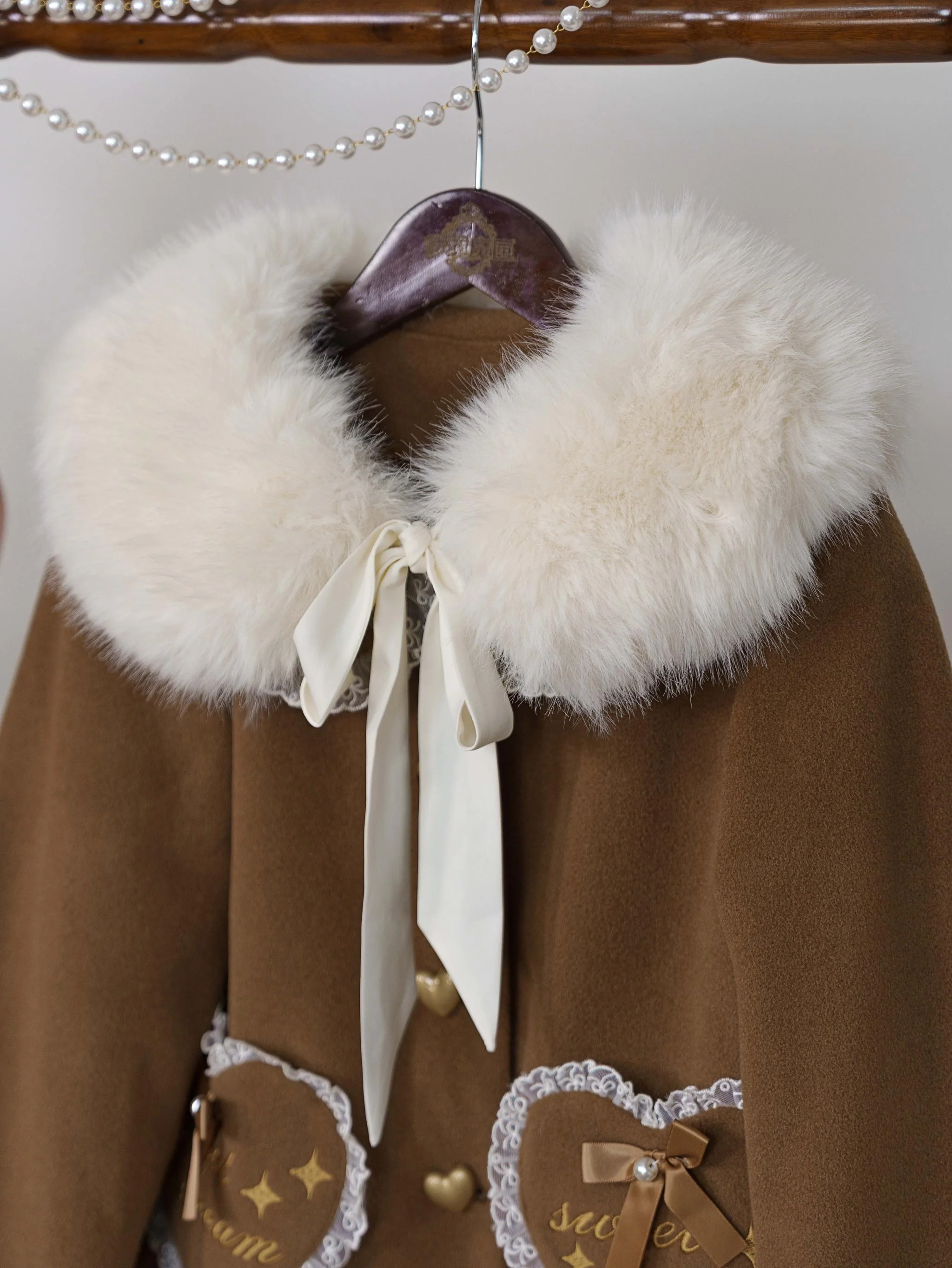 Dream Magic Box - Milk Puff - Winter Fleece-lined Sweet Lolita Coat, Detachable Collar - Image 27