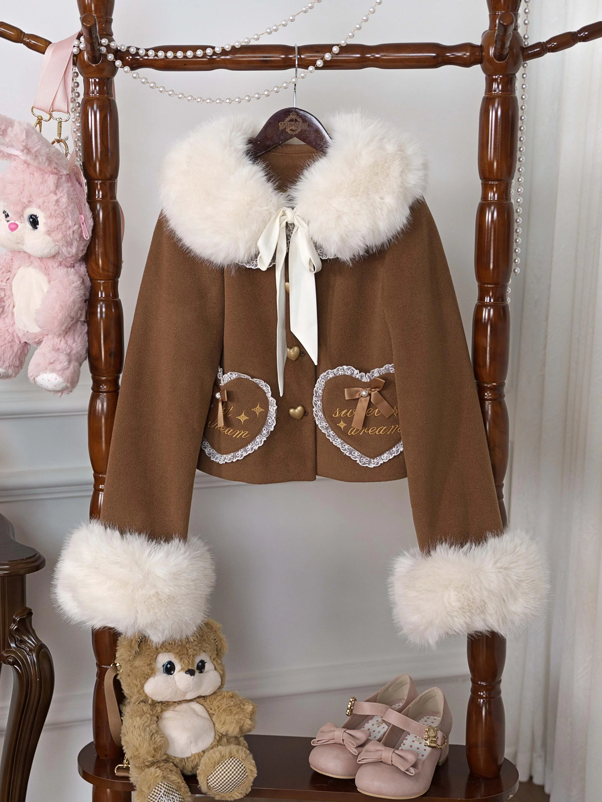 Dream Magic Box - Milk Puff - Winter Fleece-lined Sweet Lolita Coat, Detachable Collar - Image 4