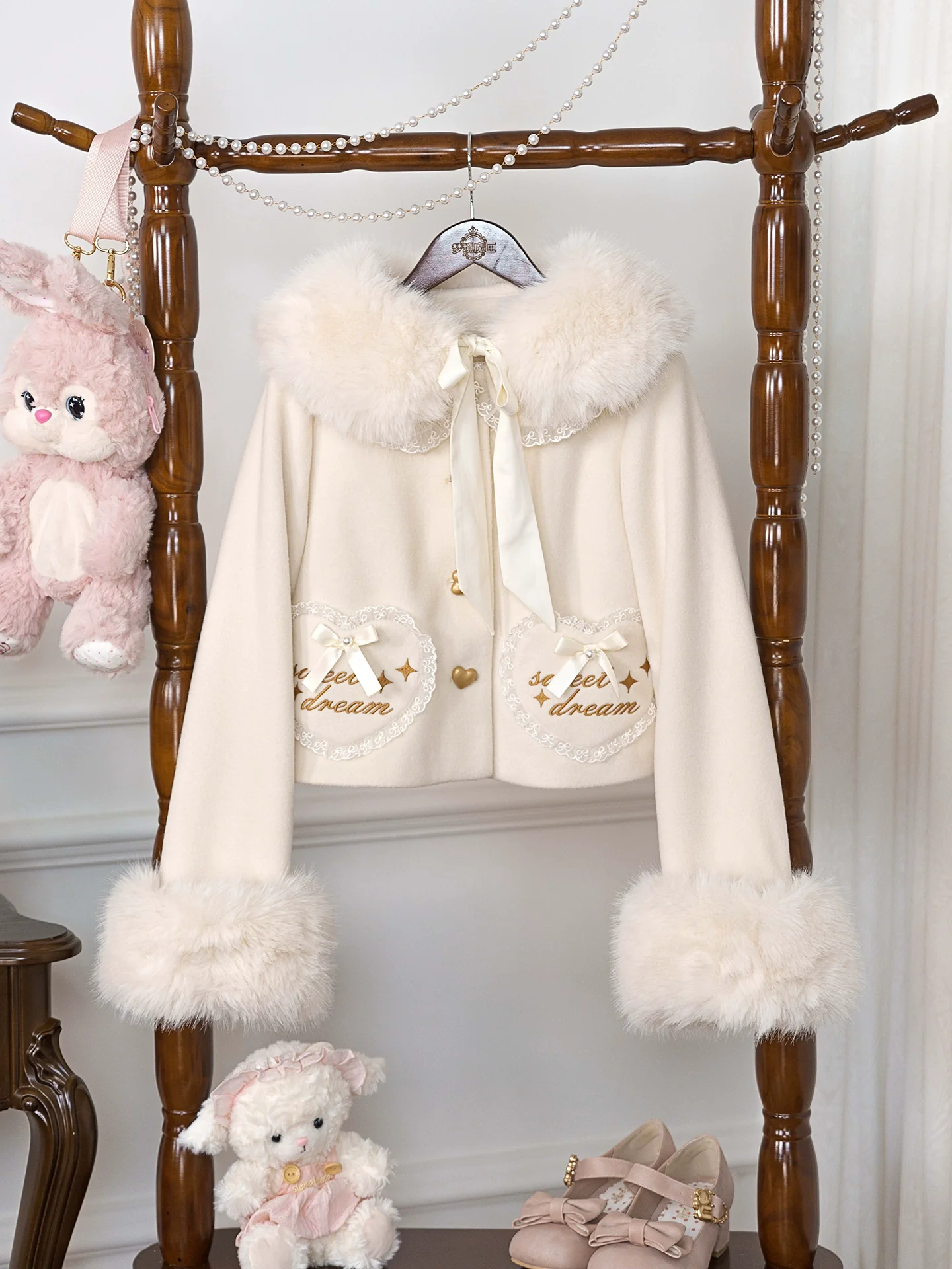 Dream Magic Box - Milk Puff - Winter Fleece-lined Sweet Lolita Coat, Detachable Collar - Image 5