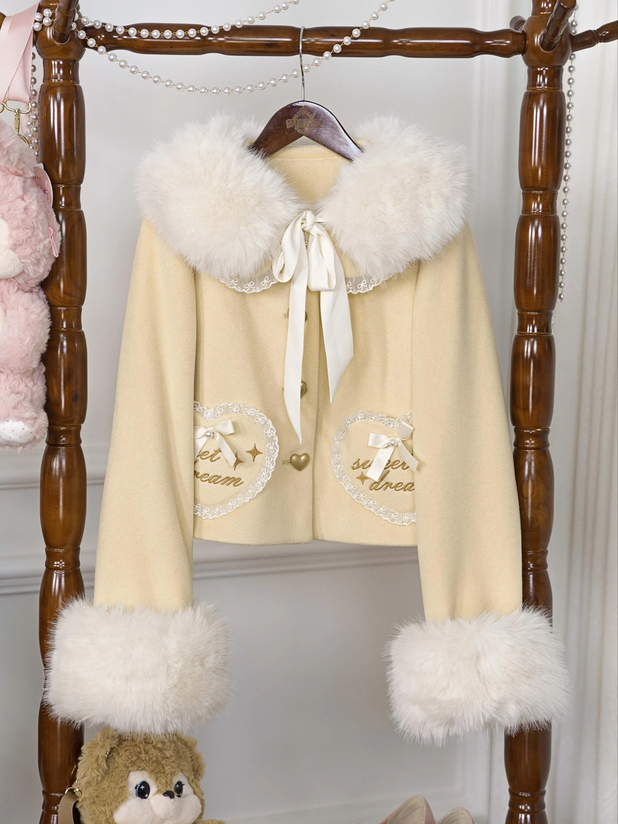 Dream Magic Box - Milk Puff - Winter Fleece-lined Sweet Lolita Coat, Detachable Collar - Image 6