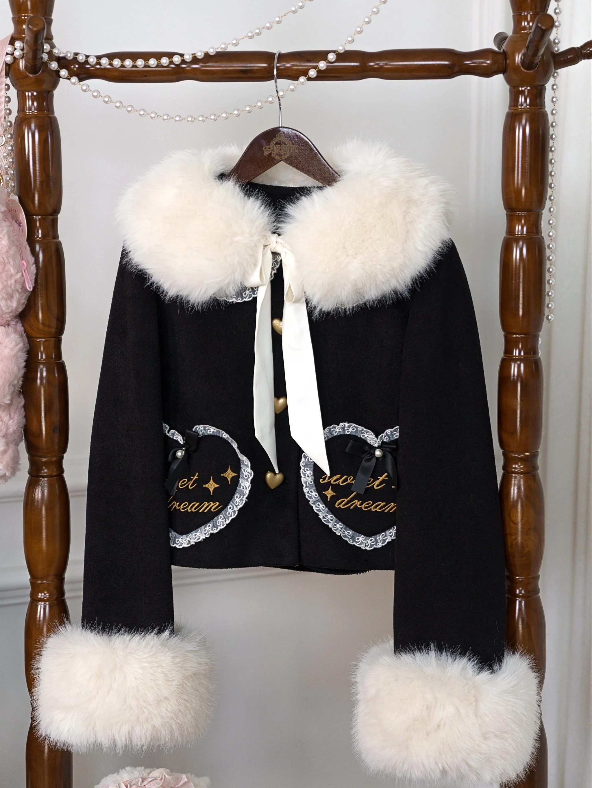 Dream Magic Box - Milk Puff - Winter Fleece-lined Sweet Lolita Coat, Detachable Collar - Image 7