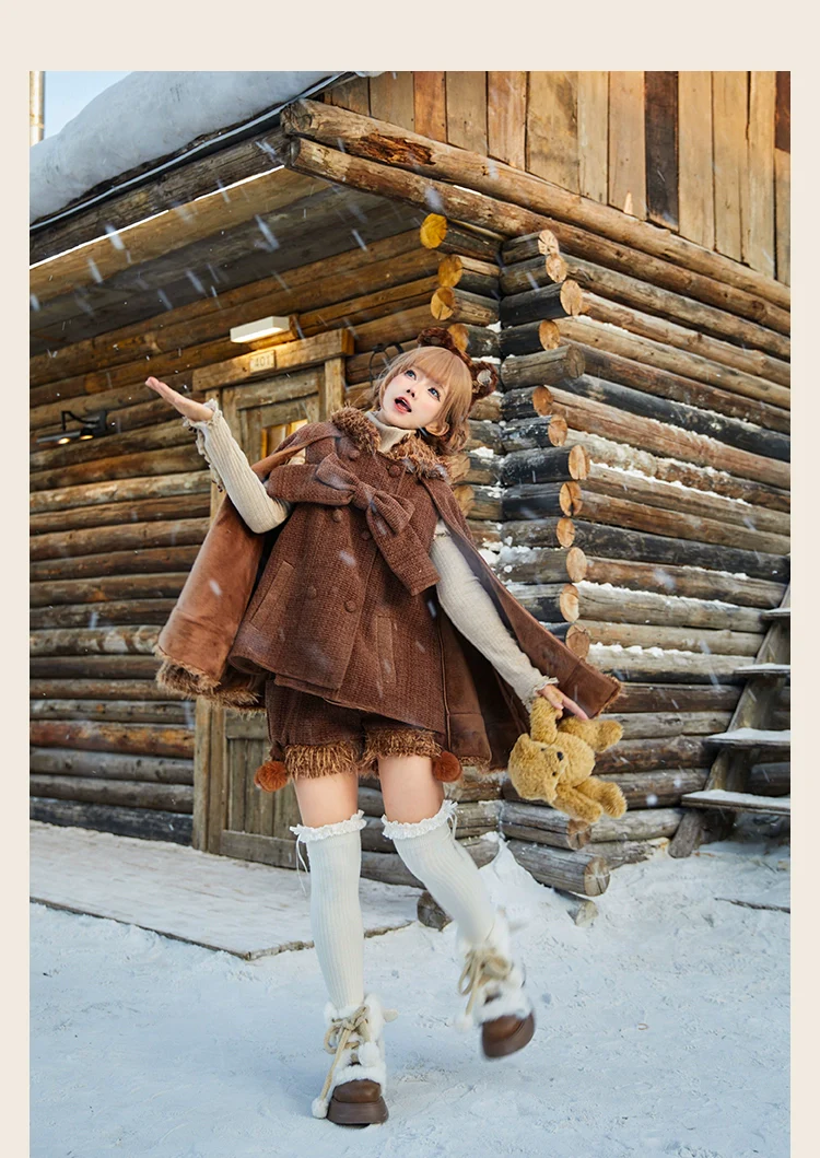 Rabbit & Bear - Winter Kawaii Lolita Cape and Shorts - Image 16
