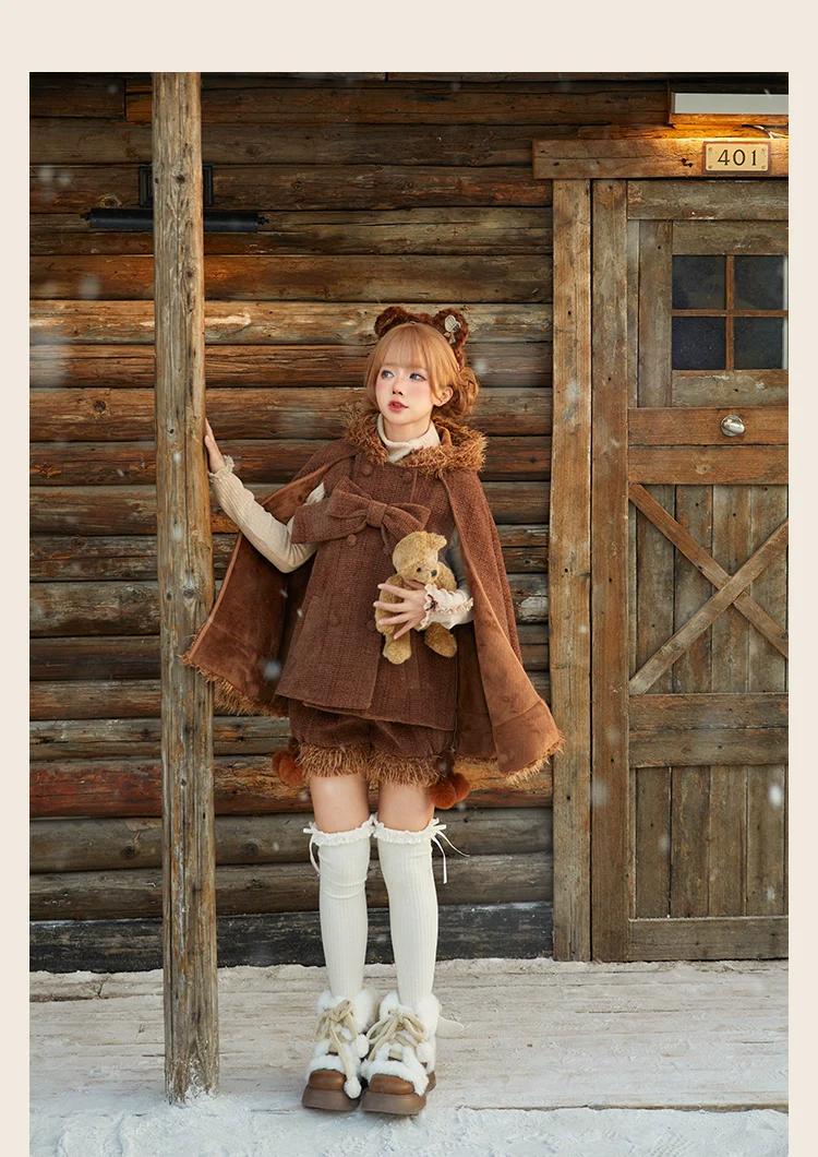 Rabbit & Bear - Winter Kawaii Lolita Cape and Shorts - Image 19
