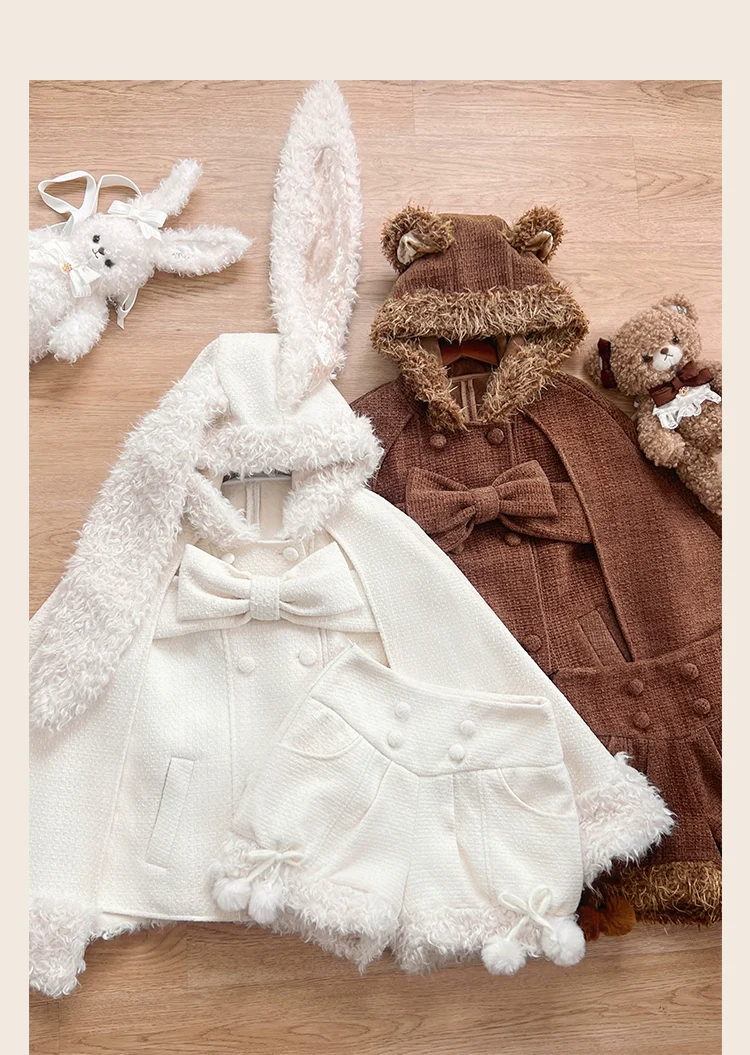 Rabbit & Bear - Winter Kawaii Lolita Cape and Shorts - Image 26