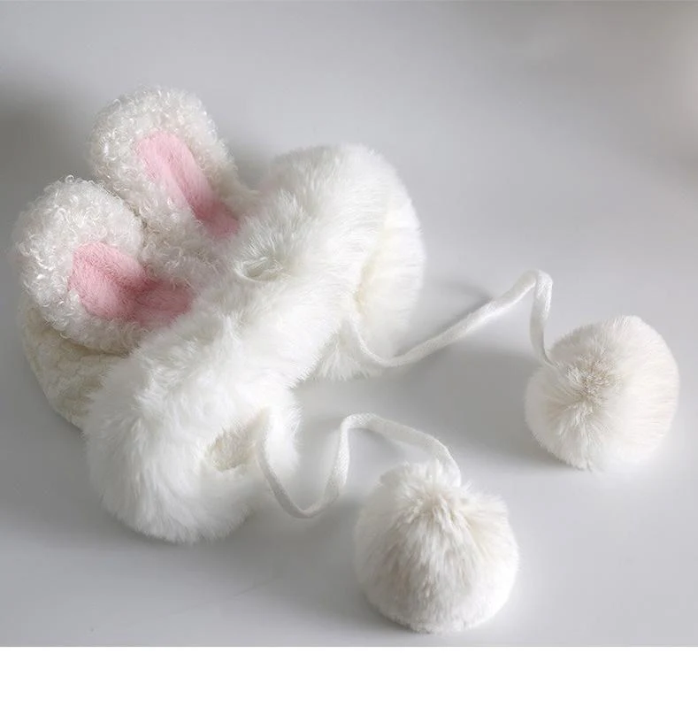 Xiaogui - Winter Kawaii Lolita Hat Plush Warm Hat with Pom-Poms - Image 7