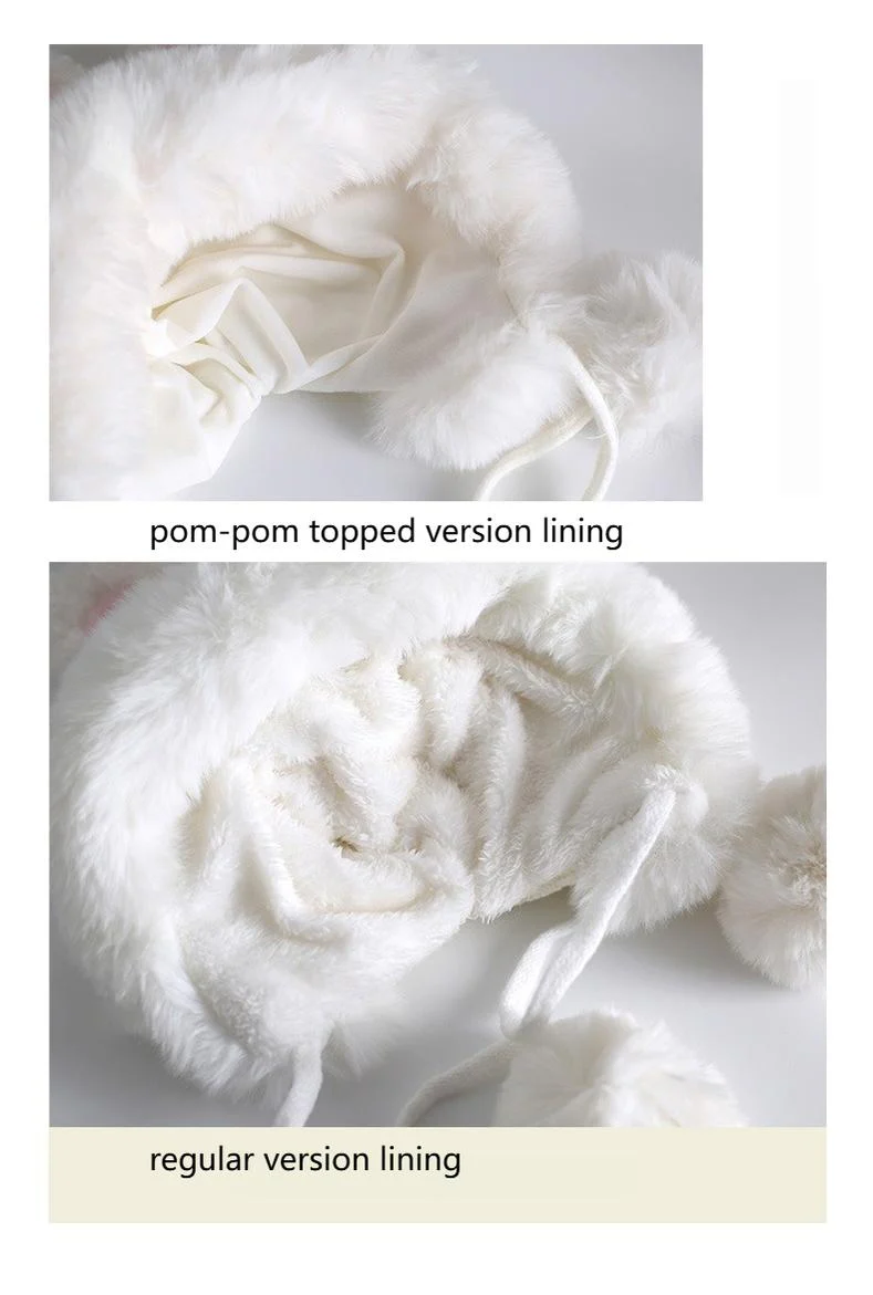 Xiaogui - Winter Kawaii Lolita Hat Plush Warm Hat with Pom-Poms - Image 9