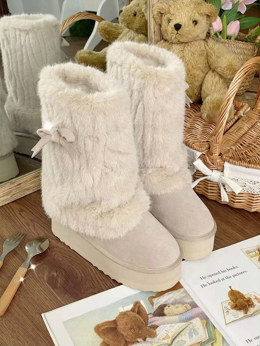 Winter Love Song - Winter Lolita Mid-Calf Boots Plush Snow Boots Thick Sole - Image 21