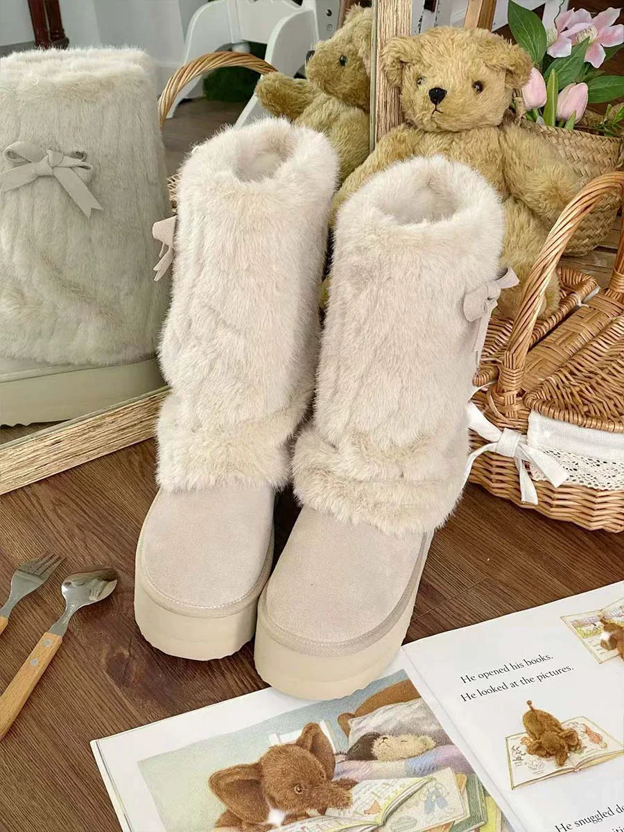 Winter Love Song - Winter Lolita Mid-Calf Boots Plush Snow Boots Thick Sole - Image 22