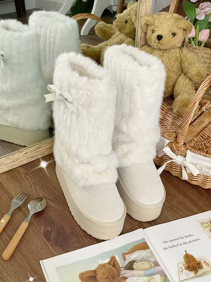 Winter Love Song - Winter Lolita Mid-Calf Boots Plush Snow Boots Thick Sole - Image 23
