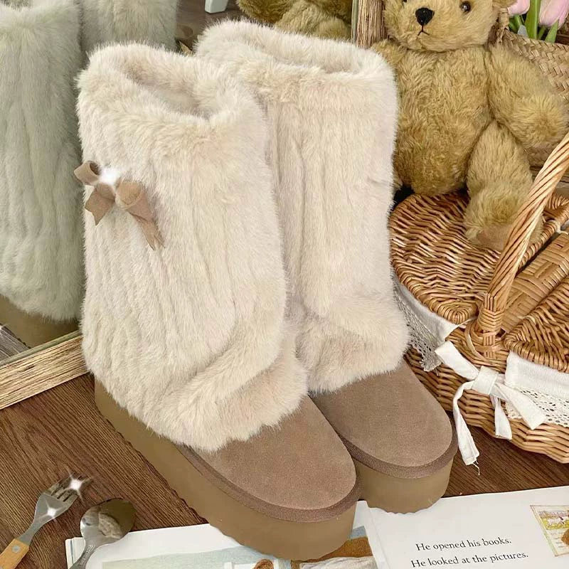 Winter Love Song - Winter Lolita Mid-Calf Boots Plush Snow Boots Thick Sole - Image 24
