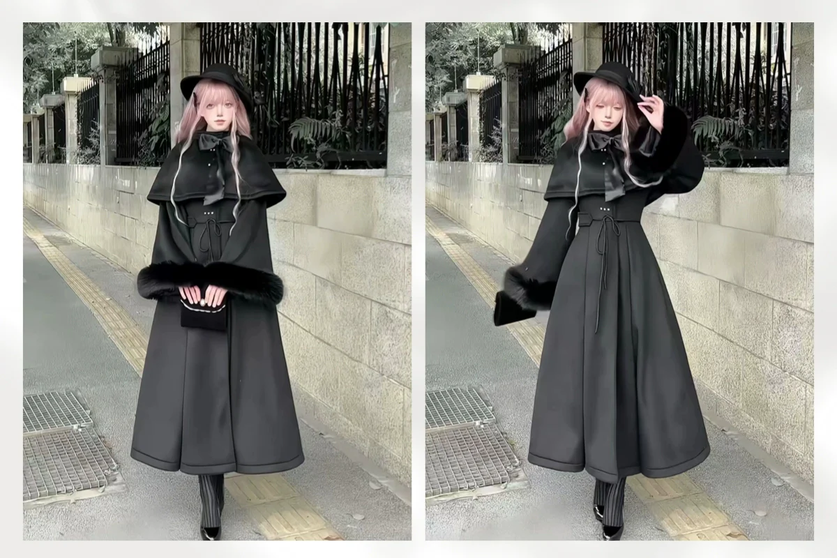 The Original Witch - Silent Hill - Winter Long Gothic Lolita Coat, Detachable Cape - Image 10