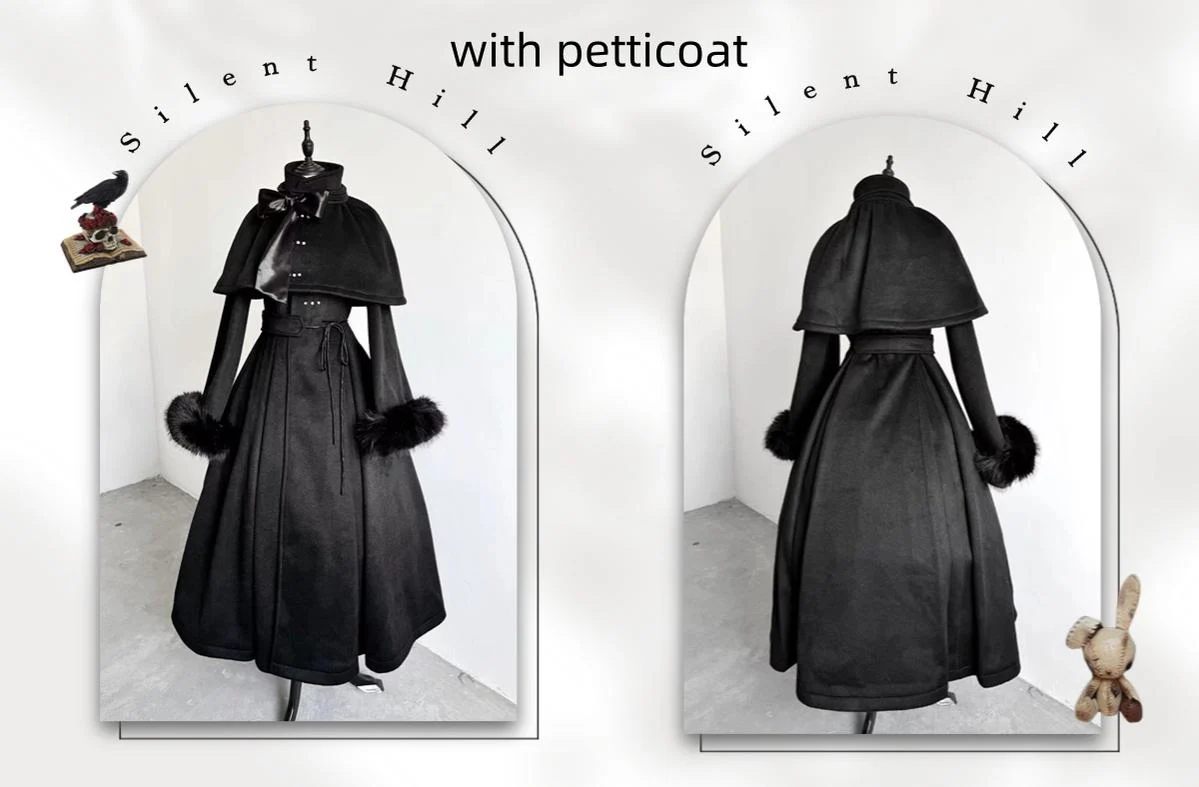 The Original Witch - Silent Hill - Winter Long Gothic Lolita Coat, Detachable Cape - Image 11