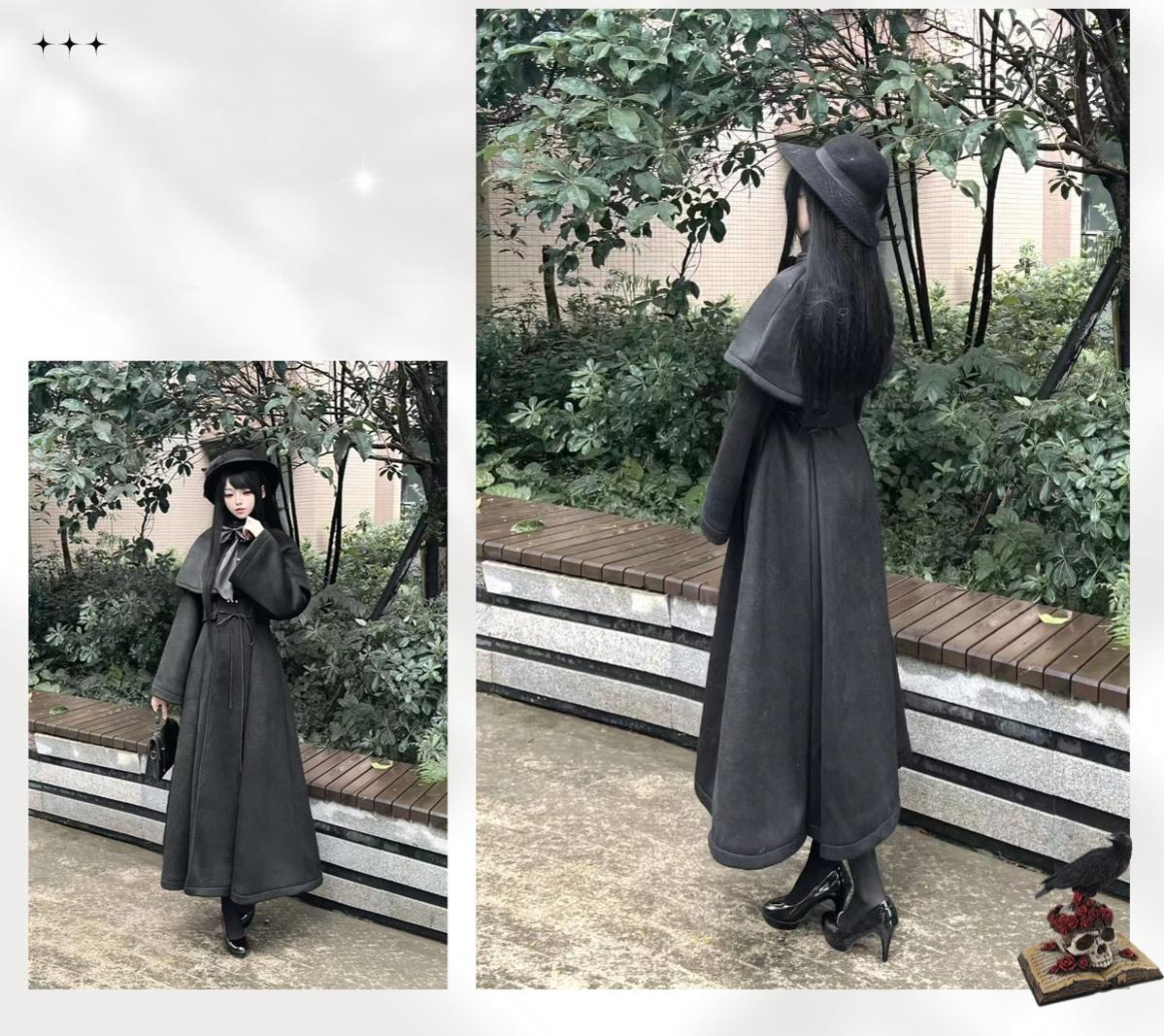 The Original Witch - Silent Hill - Winter Long Gothic Lolita Coat, Detachable Cape - Image 8