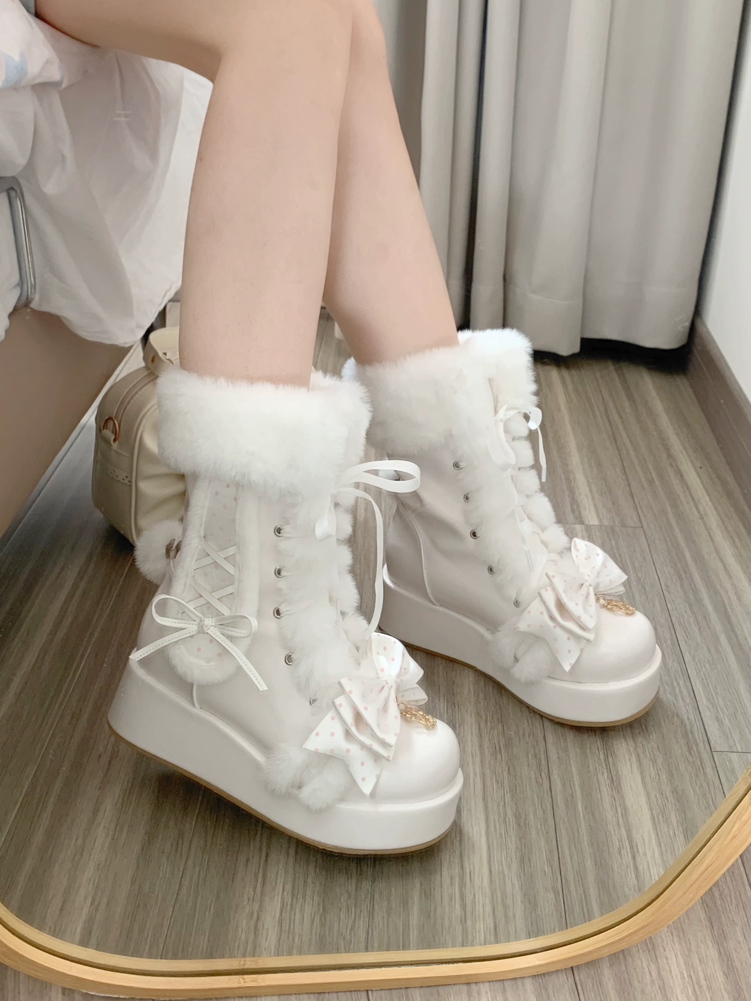 Aimee - Cherry Snow Bunny Ears - Winter Sweet Lolita Boots, Bunny Ears - Image 12
