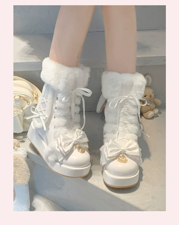Aimee - Cherry Snow Bunny Ears - Winter Sweet Lolita Boots, Bunny Ears - Image 14