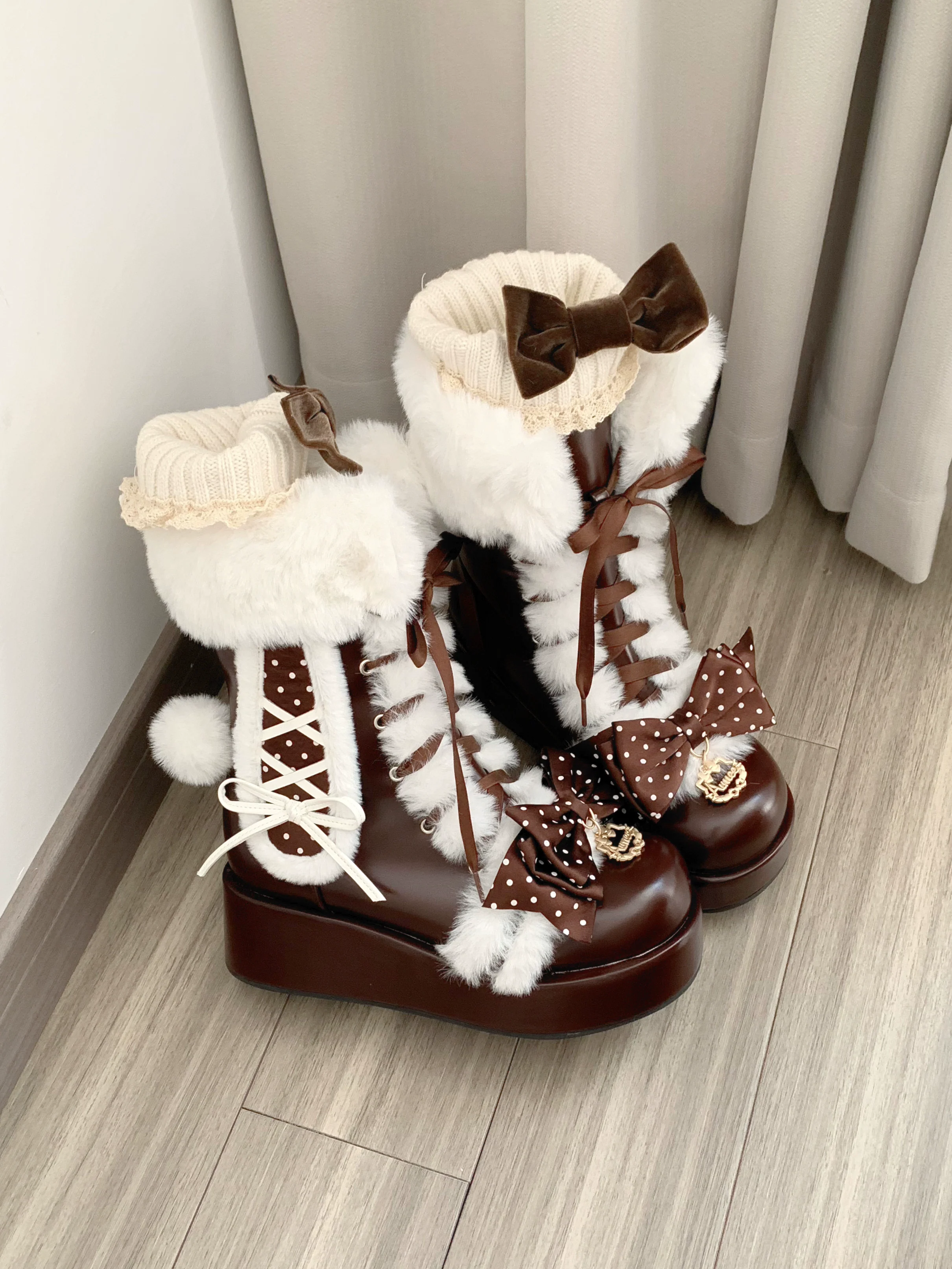 Aimee - Cherry Snow Bunny Ears - Winter Sweet Lolita Boots, Bunny Ears - Image 16