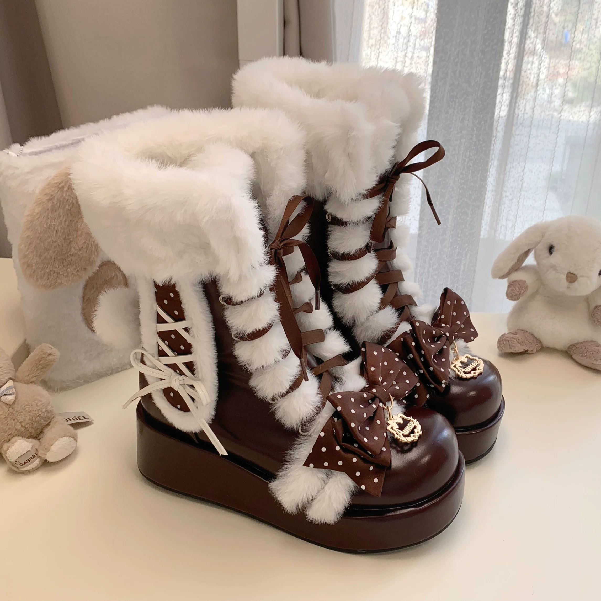 Aimee - Cherry Snow Bunny Ears - Winter Sweet Lolita Boots, Bunny Ears - Image 17
