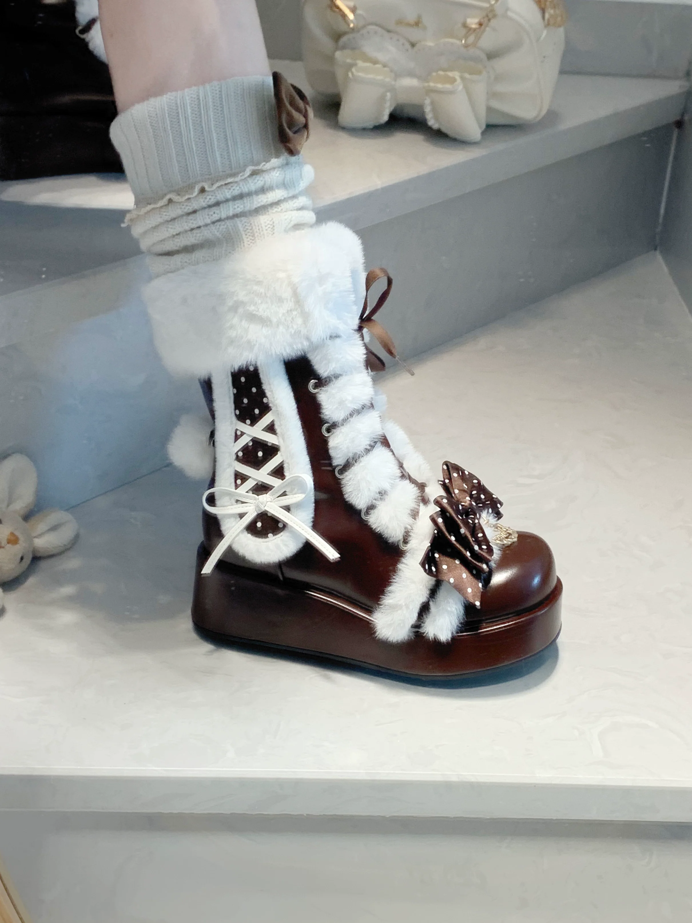 Aimee - Cherry Snow Bunny Ears - Winter Sweet Lolita Boots, Bunny Ears - Image 18