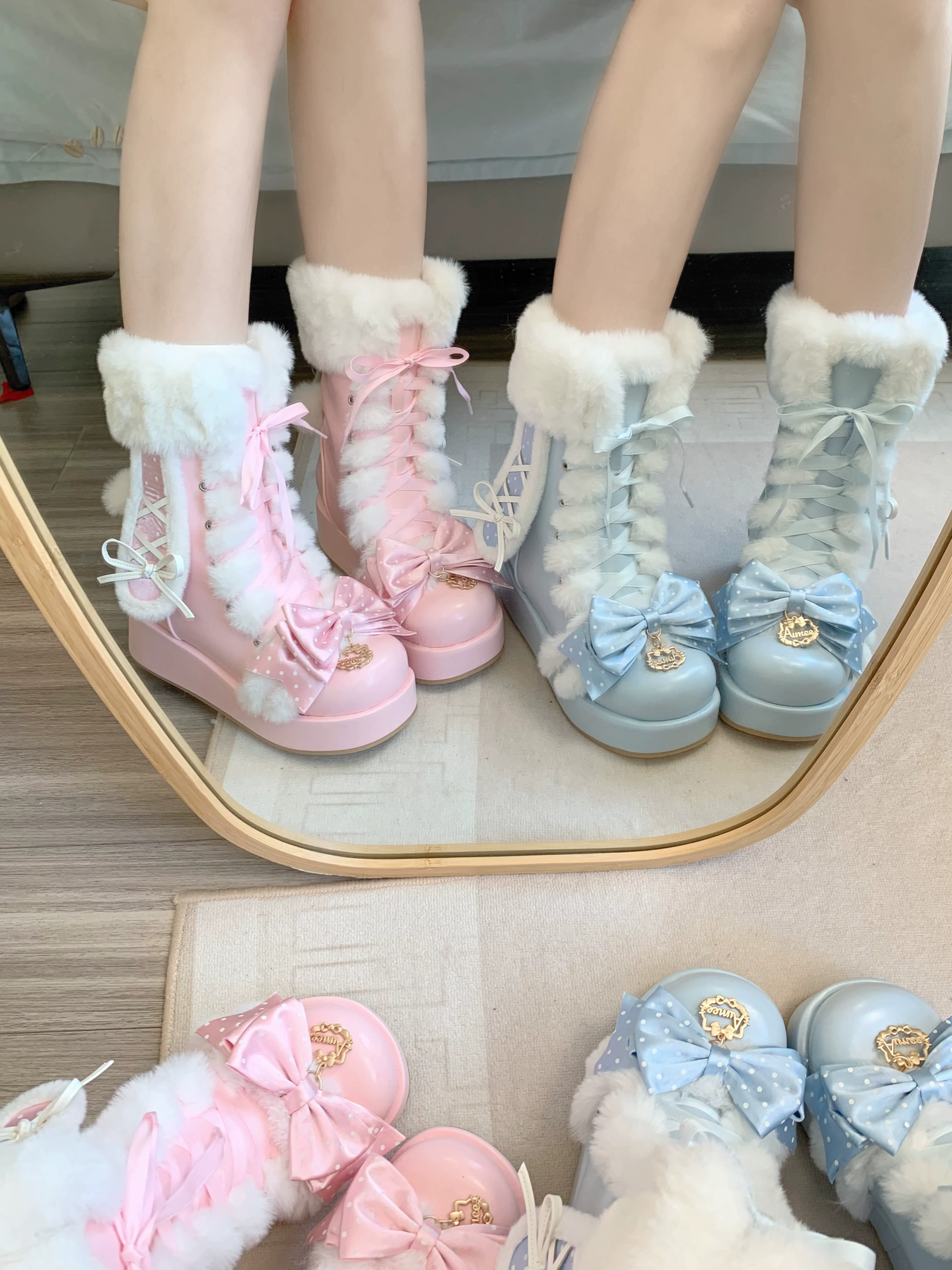 Aimee - Cherry Snow Bunny Ears - Winter Sweet Lolita Boots, Bunny Ears - Image 20