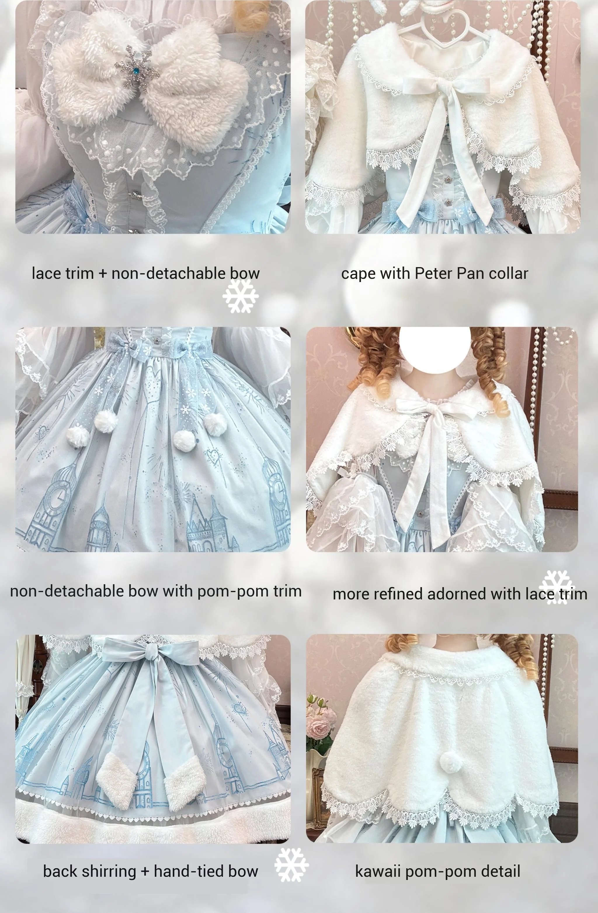 Snow Castle - Winter Sweet Lolita JSK Cape Dress, Blue Castle Print - Image 23