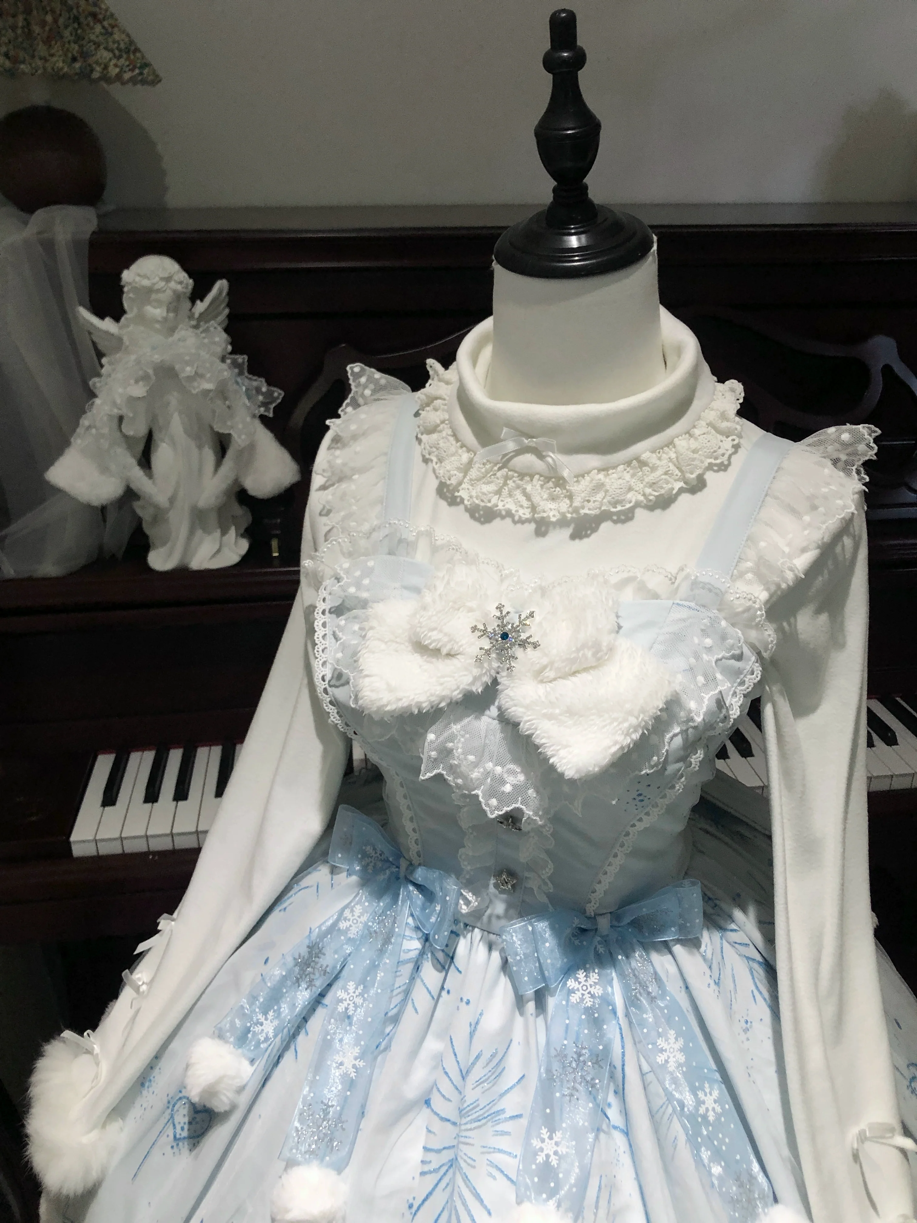 Snow Castle - Winter Sweet Lolita JSK Cape Dress, Blue Castle Print - Image 4