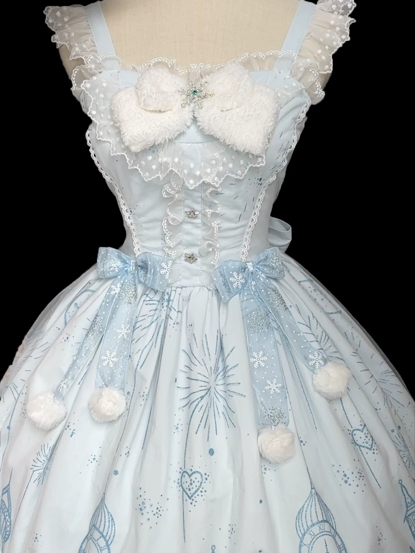 Snow Castle - Winter Sweet Lolita JSK Cape Dress, Blue Castle Print - Image 5