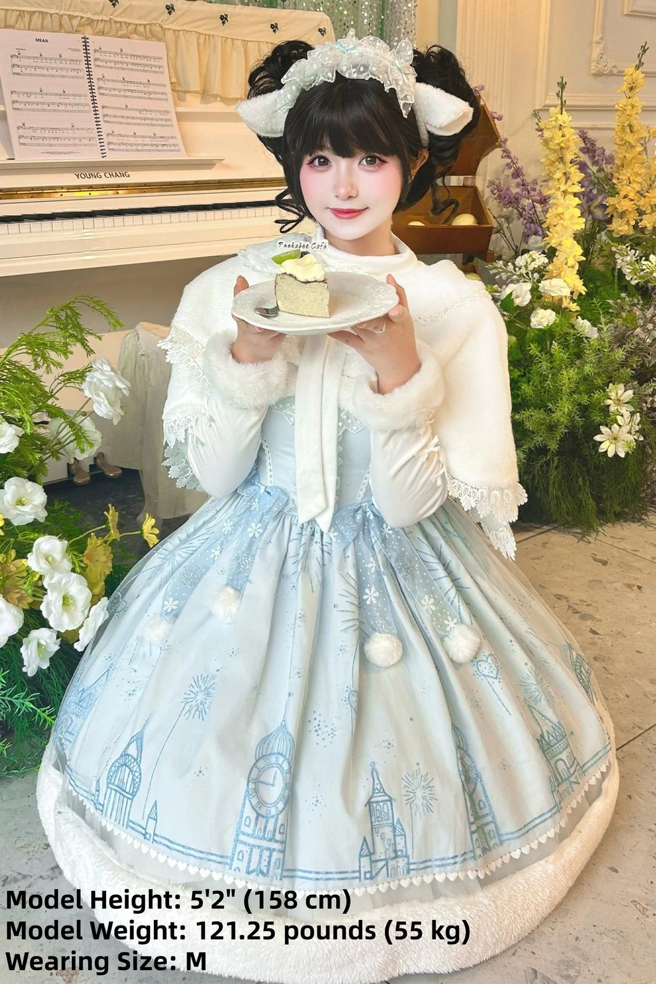 Snow Castle - Winter Sweet Lolita JSK Cape Dress, Blue Castle Print - Image 8