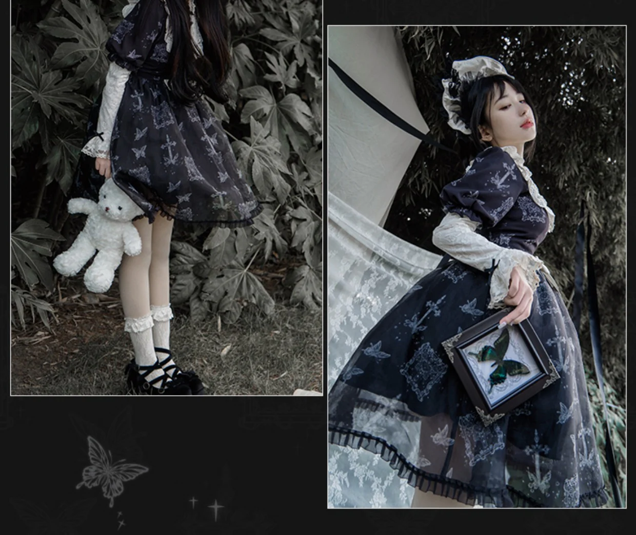 With PUJI - Gothic Butterfly Printing Embroidery Lolita OP - Image 11