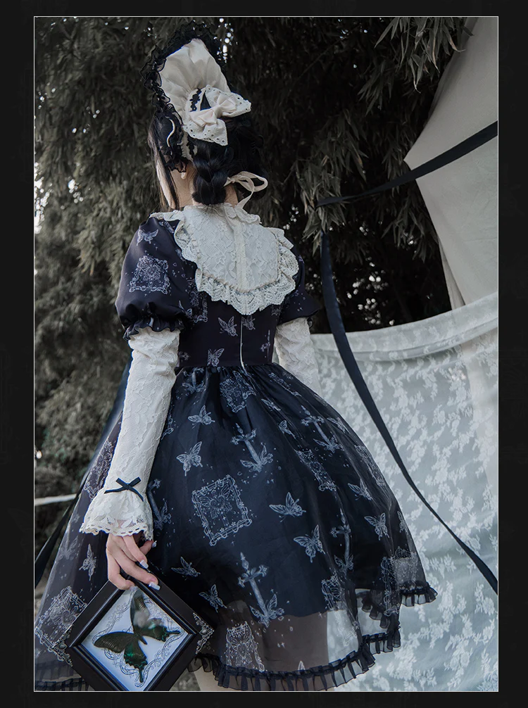 With PUJI - Gothic Butterfly Printing Embroidery Lolita OP - Image 12