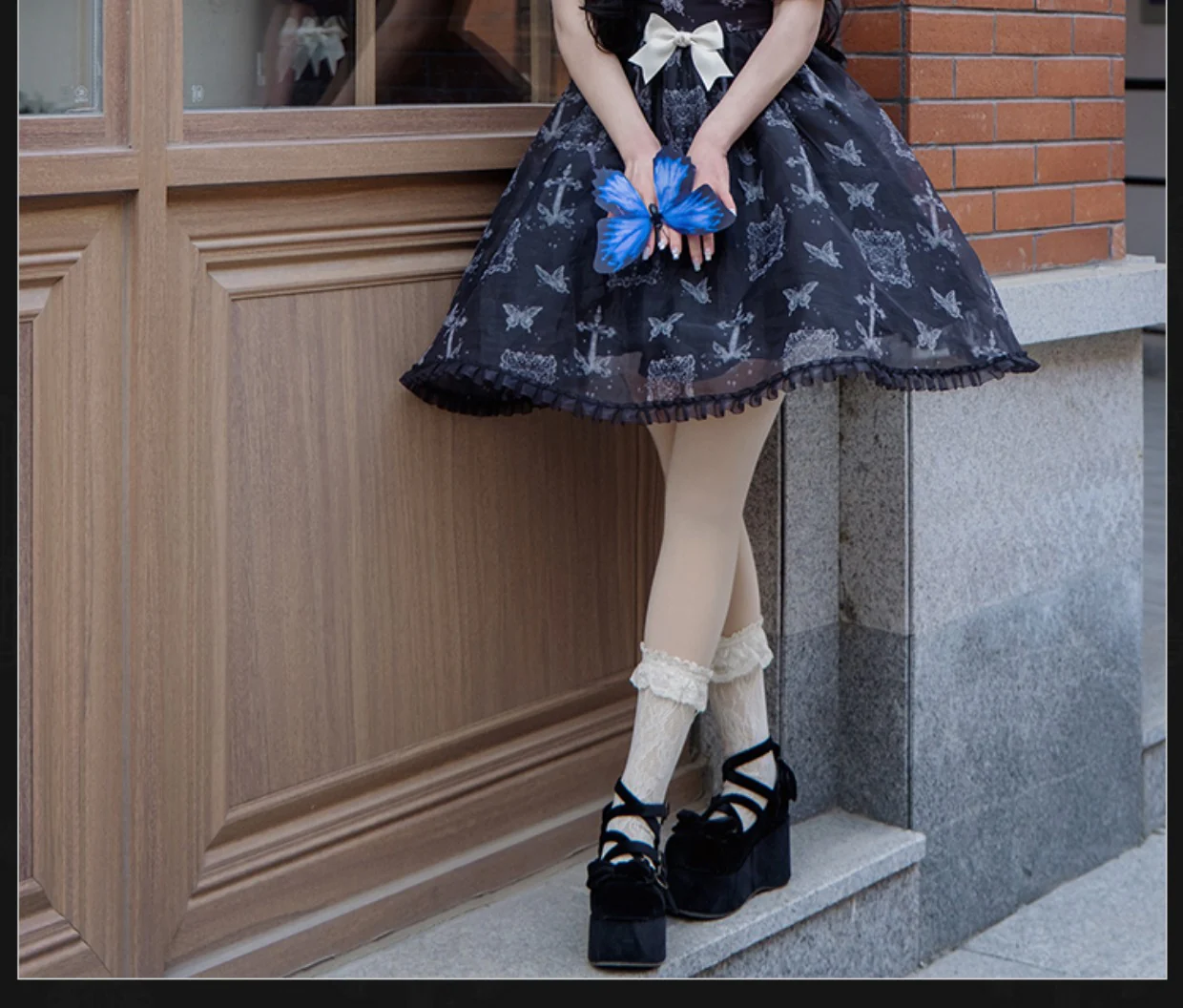 With PUJI - Gothic Butterfly Printing Embroidery Lolita OP - Image 9
