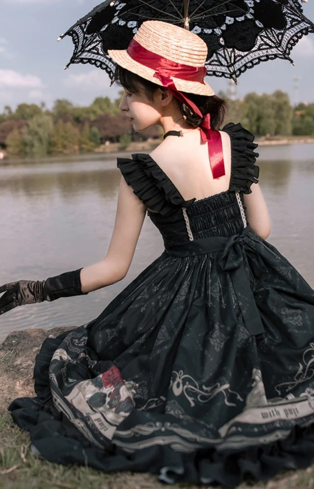 With PUJI - Nightingale and Rose - Gothic Black and Red JSK Dress - Image 6
