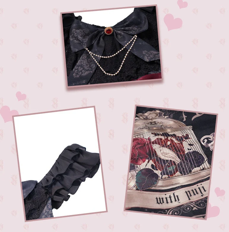With PUJI - Nightingale and Rose - Gothic Black and Red JSK Dress - Image 8
