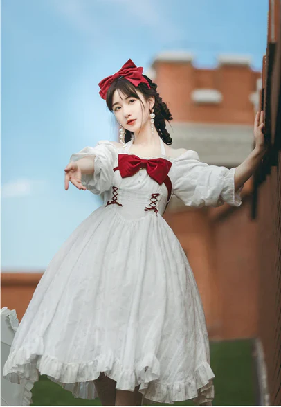 With PUJI - Romantic Dating - Halter Neckline Lolita OP Dress - Image 17